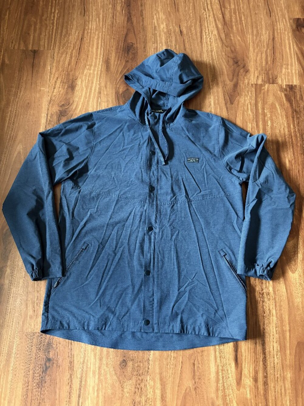 Travis Mathew Tequila Tiempo Heater Tech hooded full zip snap blue jacket size L
